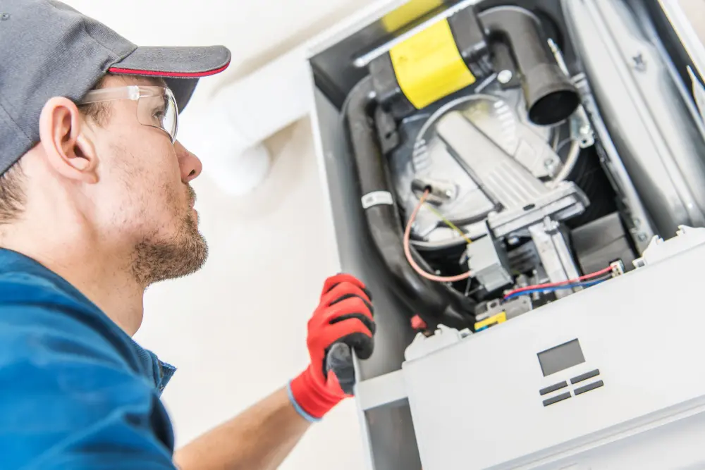 Horizon technician performing maintenance on a furnace unit