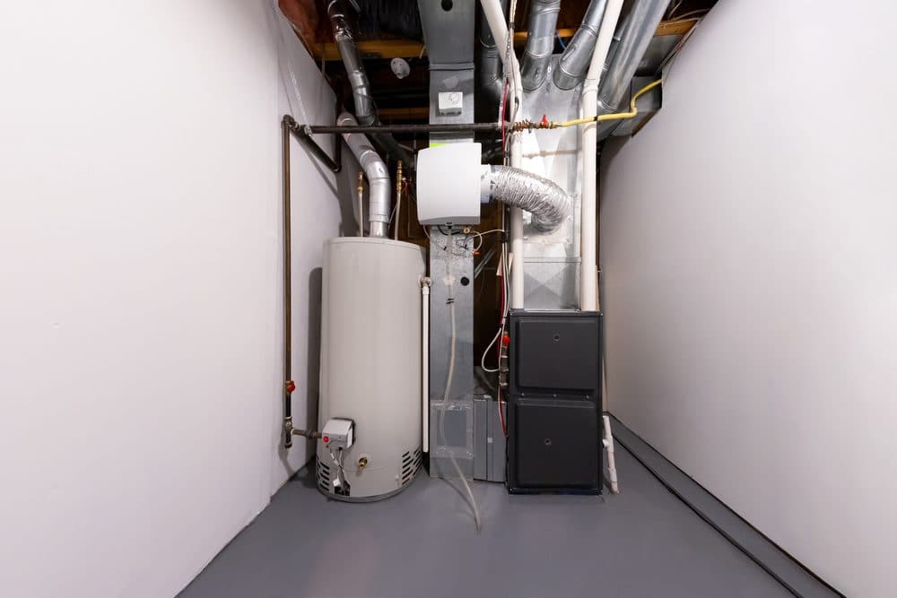 A utility room housing a water heater