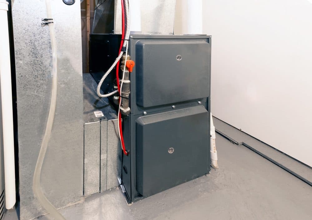 A furnace unit in a utility room
