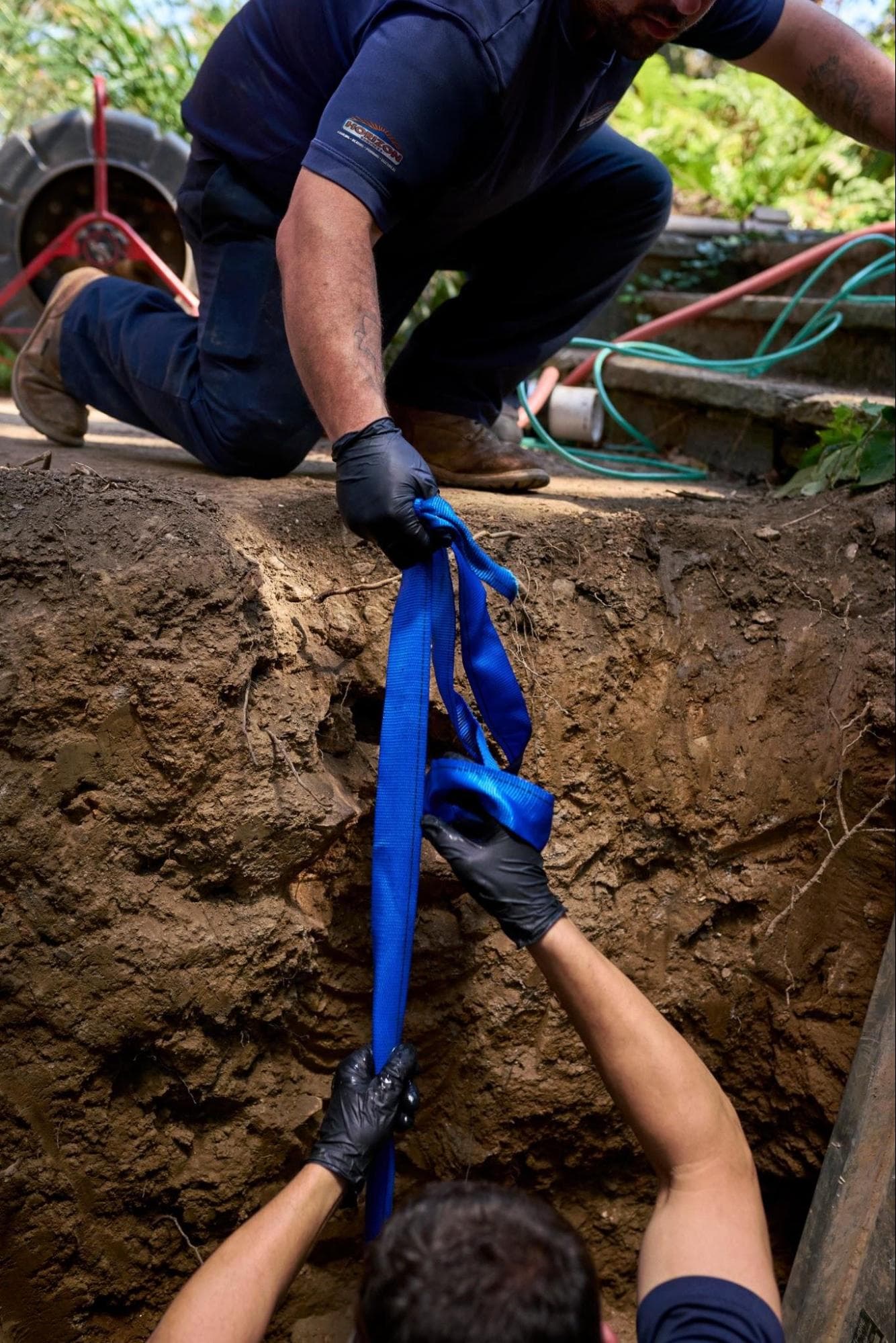 Horizon Services technicians working on a sewer line replacement